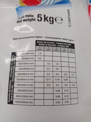 Mortero para relleno de juntas 5 kg.