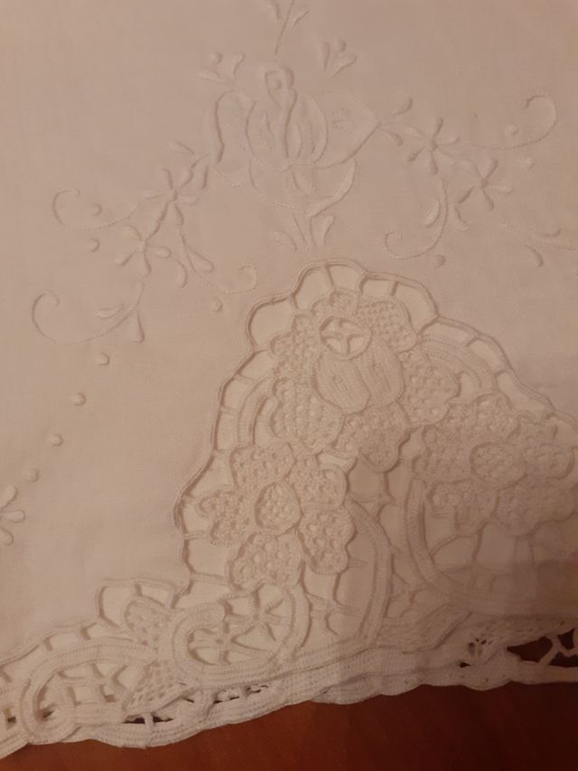 3 asciugamani bianche con pizzo San gallo vintage