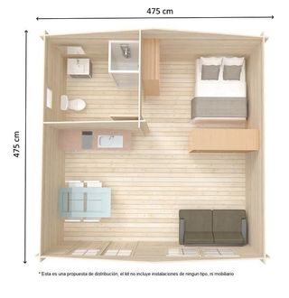 KIT DE CASA DE MADERA CON BAÑO - RAMSI 4,75x4,75m