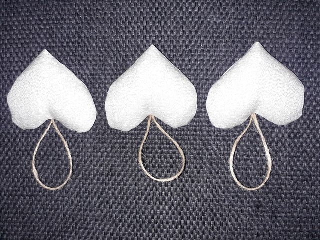 decorazioni shabby 3 cuori tessuto argento