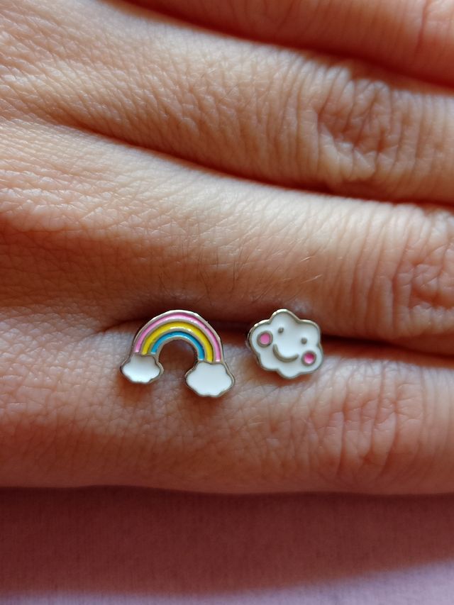 Pendientes Arcoiris y nube de plata de ley