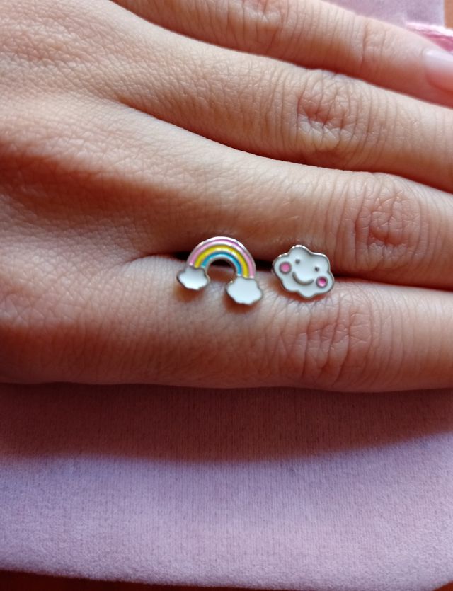 Pendientes Arcoiris y nube de plata de ley