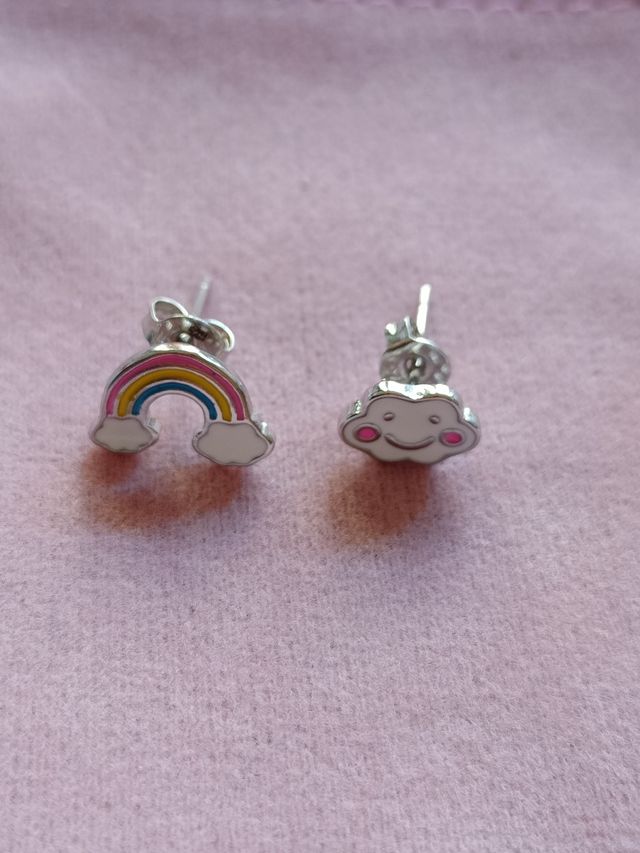 Pendientes Arcoiris y nube de plata de ley