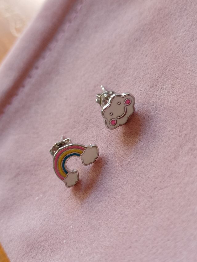 Pendientes Arcoiris y nube de plata de ley