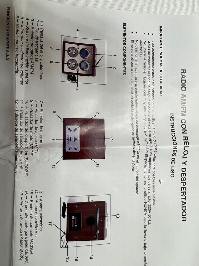 Radio AM/FM reloj y despertador