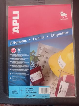 Material Oficina. Etiquetas de Poliéster. Nuevo