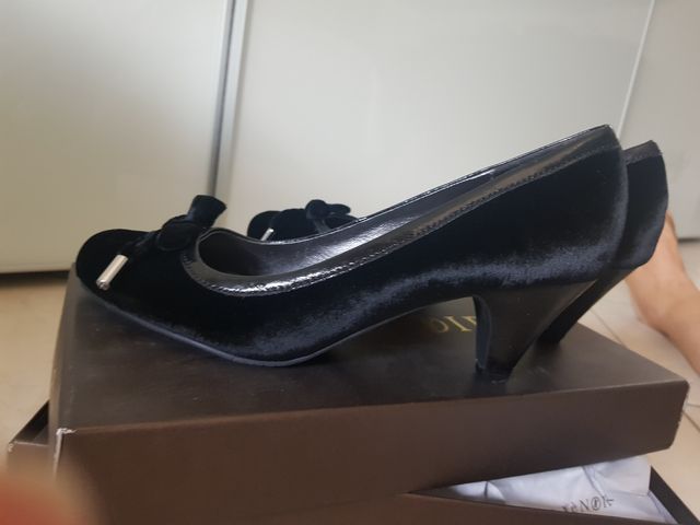 Scarpa velluto nero CafeNoir ballerina tacco 5 cm