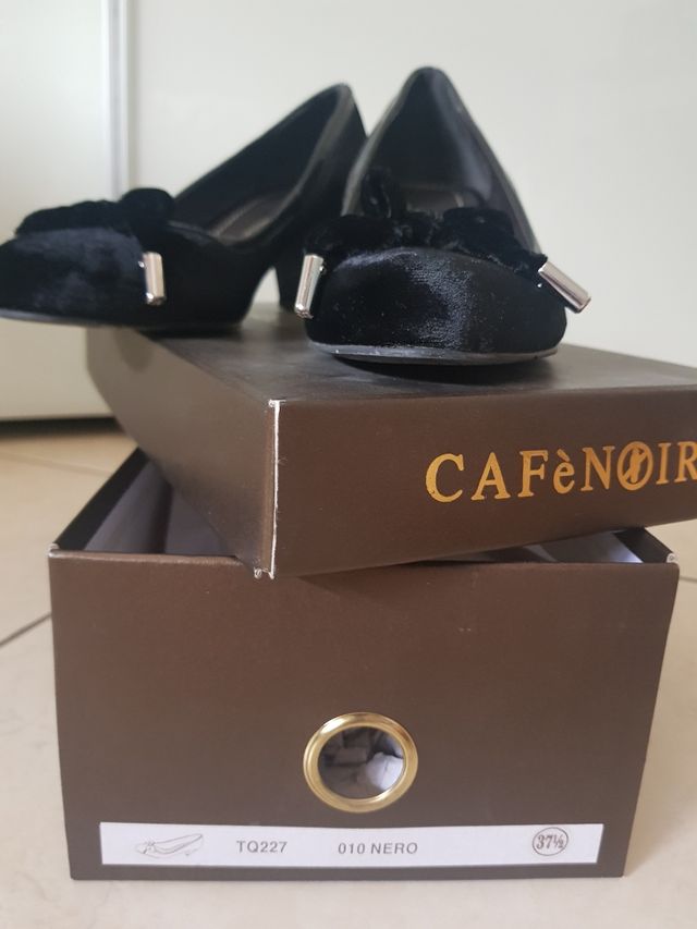 Scarpa velluto nero CafeNoir ballerina tacco 5 cm