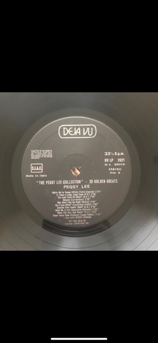 VINILO PEGGY LEE  1985  EDICIÓN ITALIANA!!