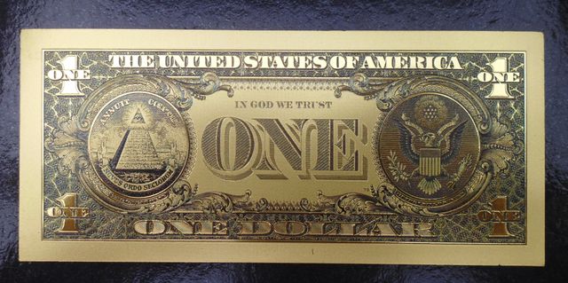 Replica billete de 1 dólar con baño de oro