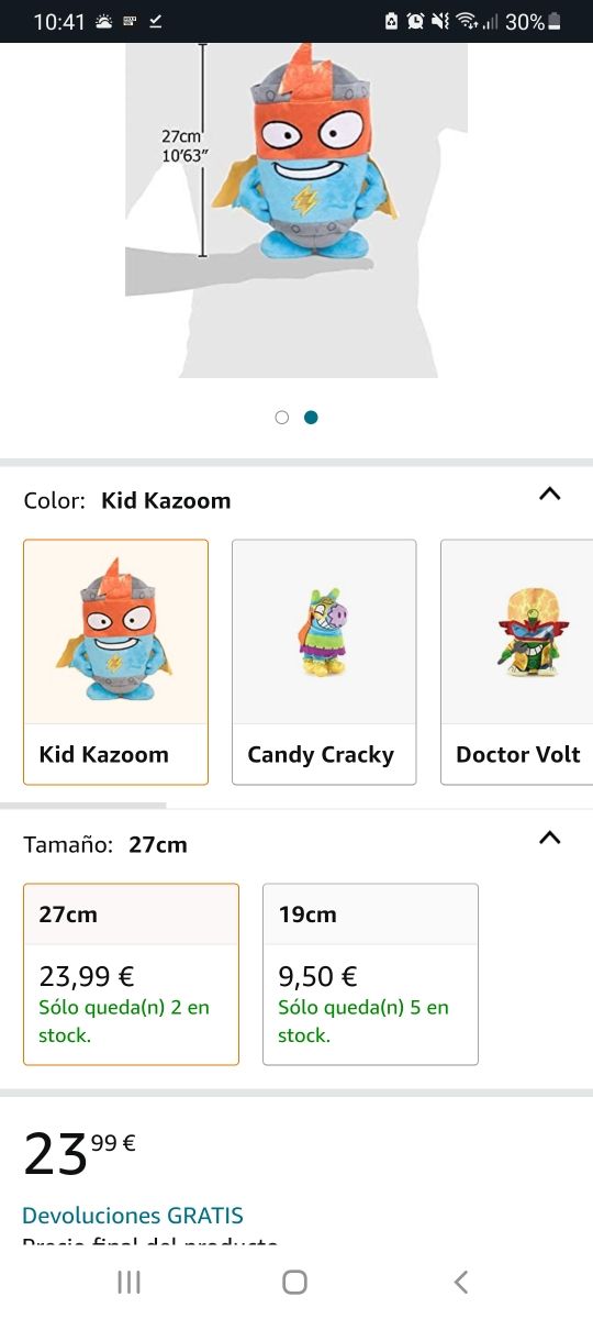 Peluche Superzings Kid Kazoom 27 cm aprox.