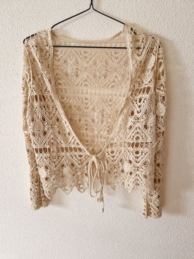 top crop de crochet beig