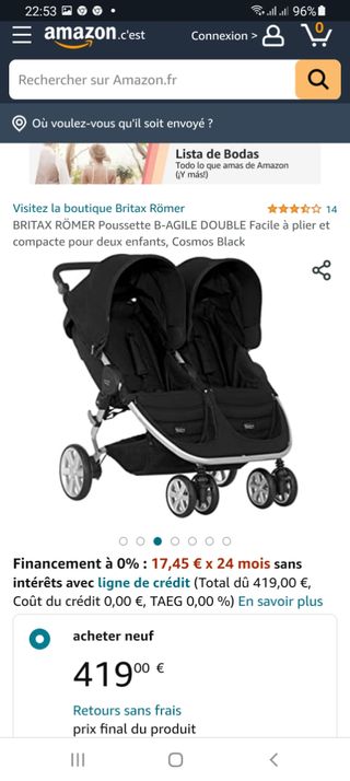 carrito  para  bebés gemelos B-AGILE double  
