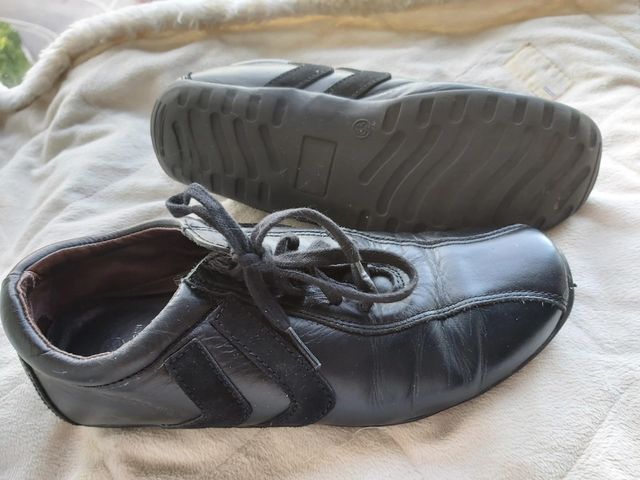 Sapatilhas em pele, casuais, preto, tamanho 36/37