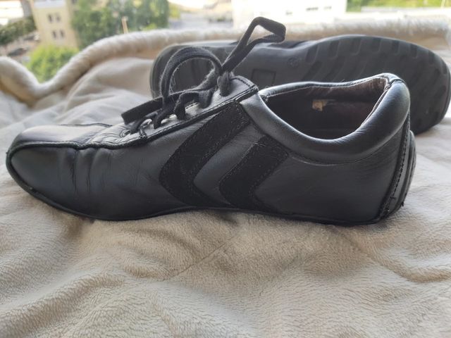 Sapatilhas em pele, casuais, preto, tamanho 36/37