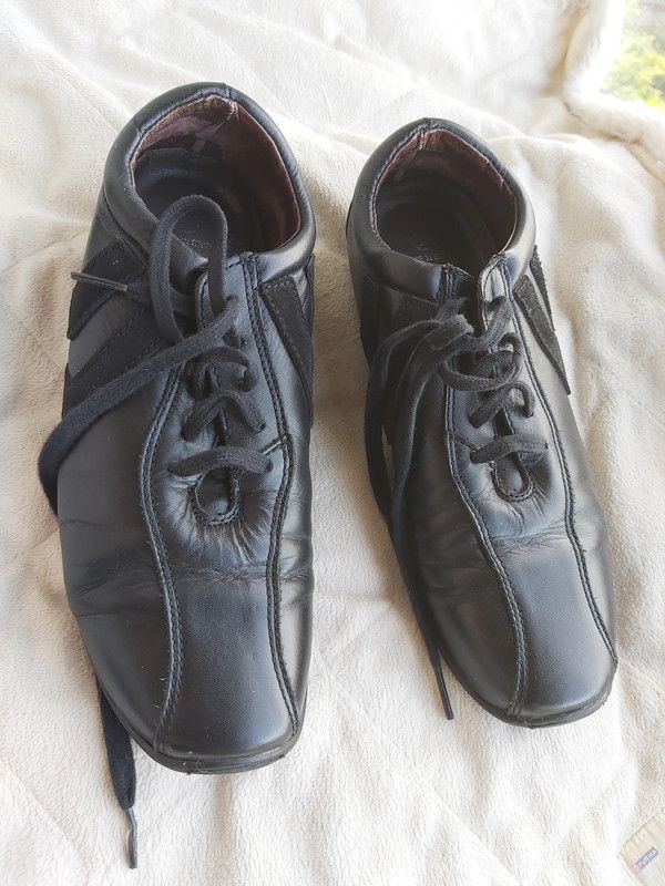 Sapatilhas em pele, casuais, preto, tamanho 36/37