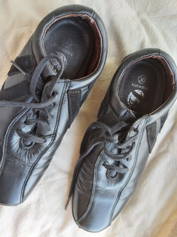 Sapatilhas em pele, casuais, preto, tamanho 36/37