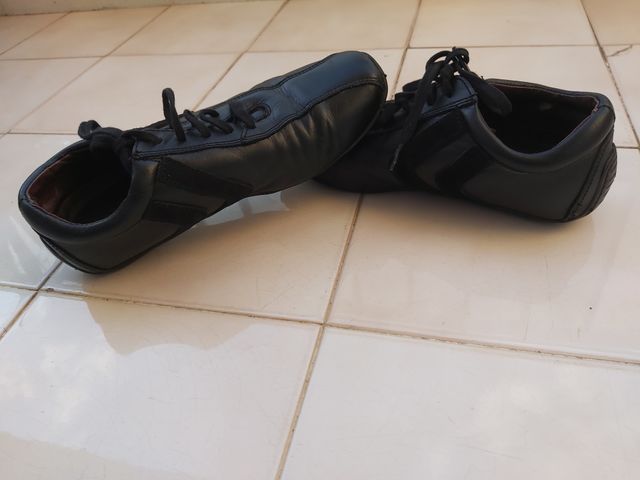 Sapatilhas em pele, casuais, preto, tamanho 36/37