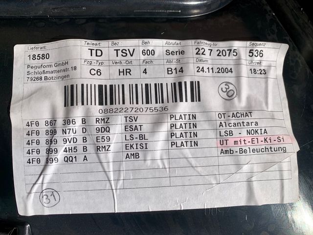 Panel Interior Trasero de Puerta Derecha Audi A6