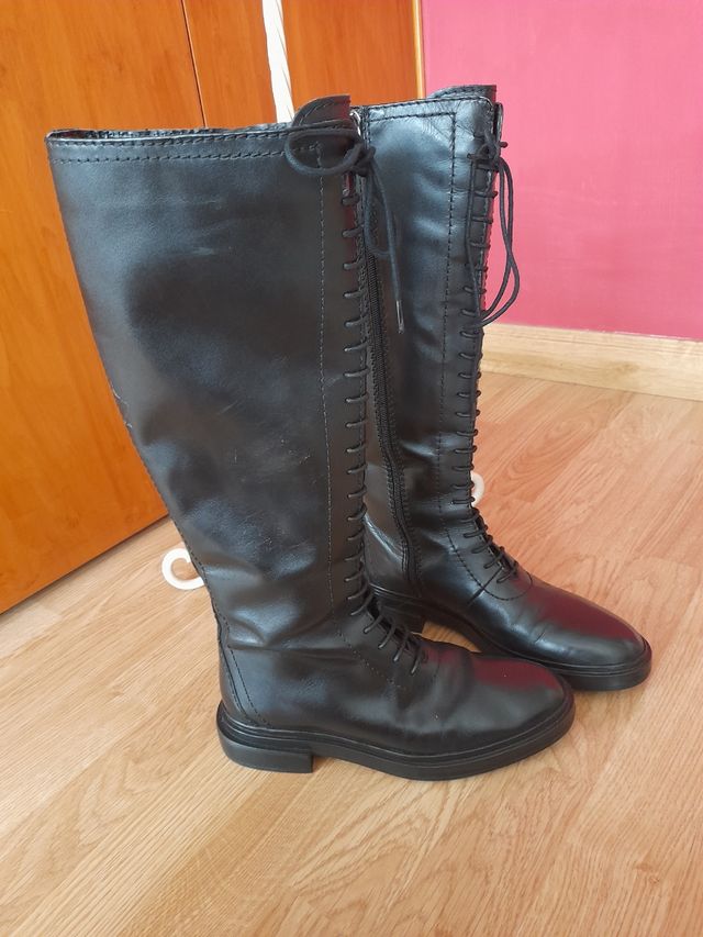 botas altas zara piel