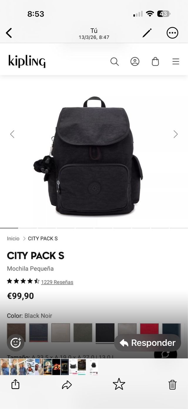 Mochila kipling negra nueva a estrenar