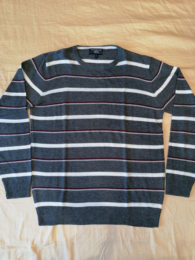 Pullover Uomo Cotton & Silk tg L Grigio a Strisce