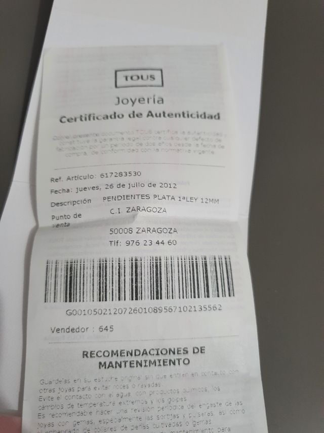 Pendientes plata Tous