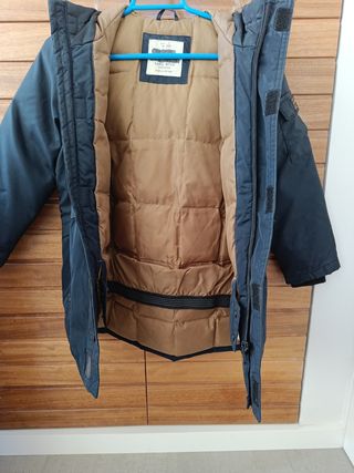Parka plumón con capucha efecto pelo azul marino