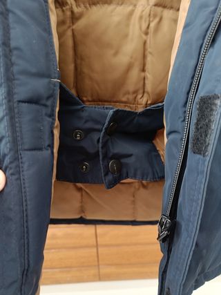 Parka plumón con capucha efecto pelo azul marino