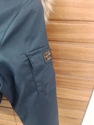 Parka plumón con capucha efecto pelo azul marino