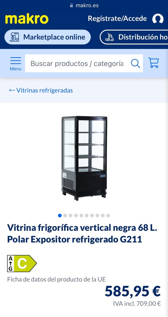 POLAR VITRINA FRIGORÍFICA VERTICAL 68L EXPOSITOR