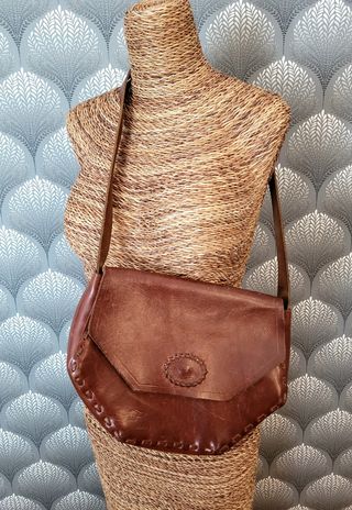 Bolso de hombro de cuero 100% vintage hecho a mano