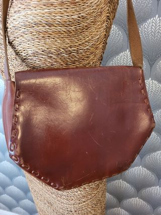 Bolso de hombro de cuero 100% vintage hecho a mano
