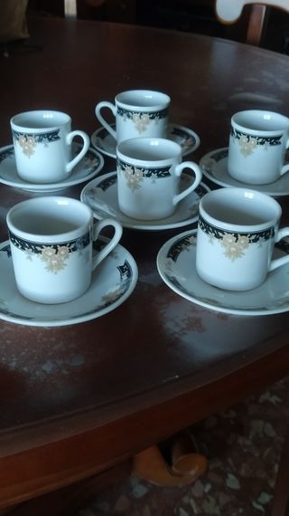 6 tazas café con-6 platos, porcelana
