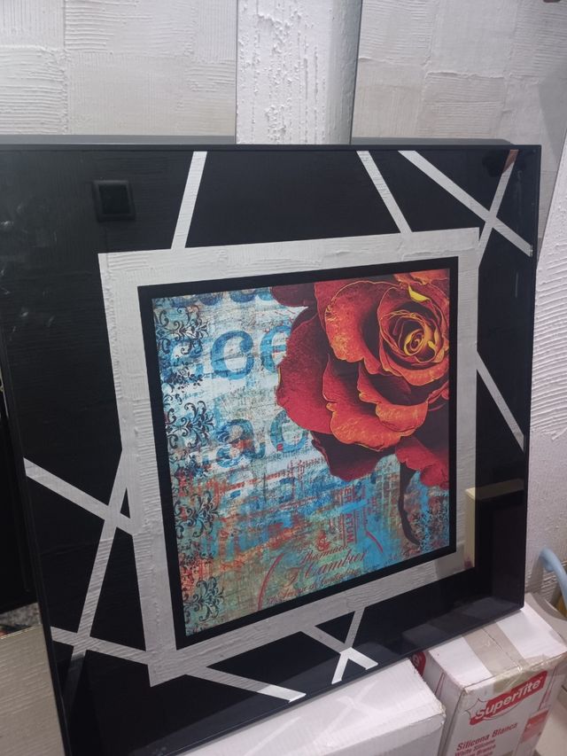 pareja de cuadros vidrio y marco de madera