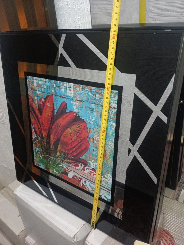 pareja de cuadros vidrio y marco de madera