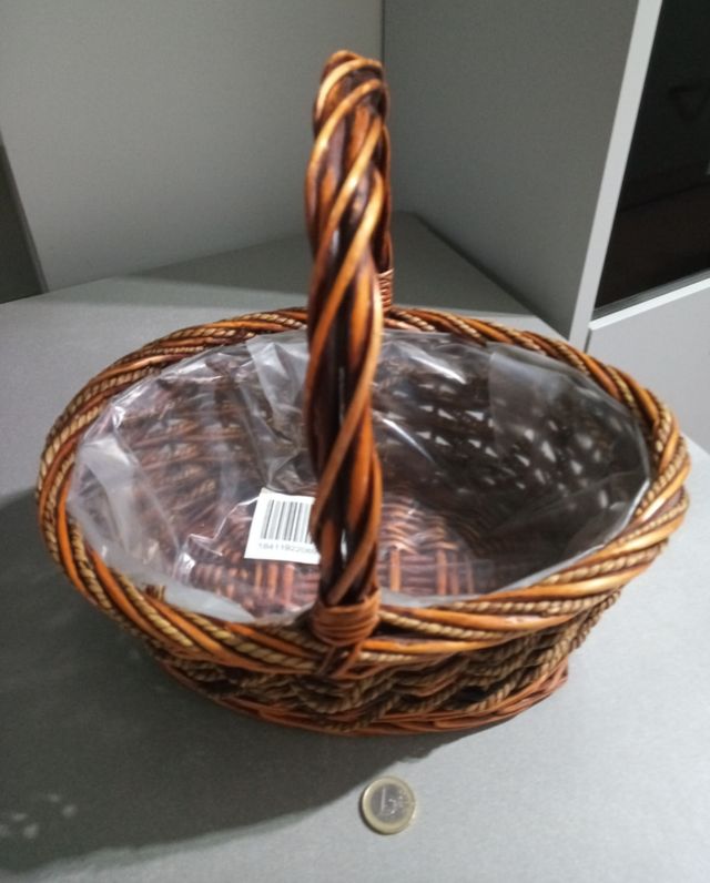 Cesta Multiusos/Macetero, de Mimbre, Hecha a Mano