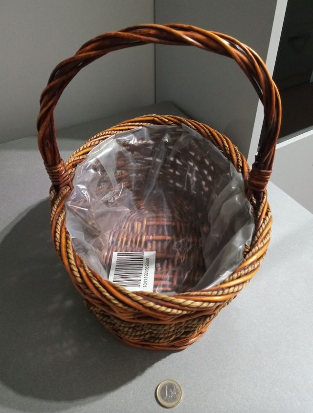 Cesta Multiusos/Macetero, de Mimbre, Hecha a Mano