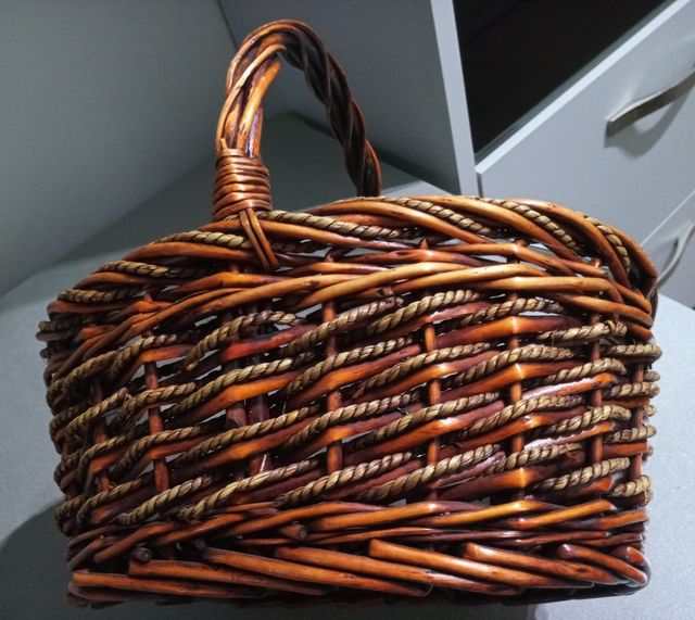 Cesta Multiusos/Macetero, de Mimbre, Hecha a Mano