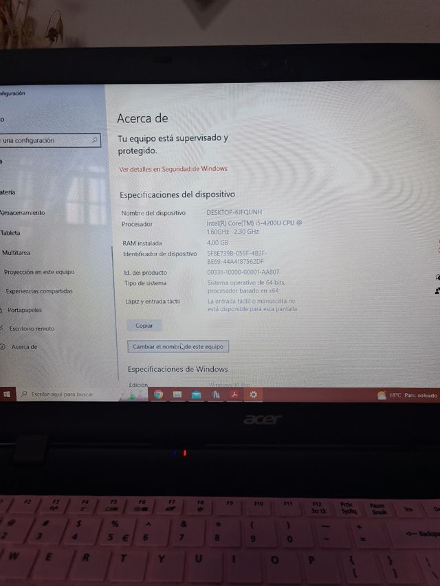 Portatil Acer aspire