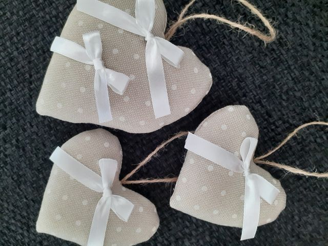 set shabby chic 3 cuori decorativi beige a pois