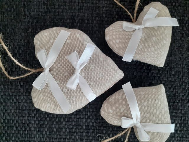 set shabby chic 3 cuori decorativi beige a pois