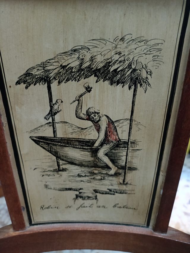 SILLAS DE ENEA ANTIGUAS CON CUADRO EN RESPALDO