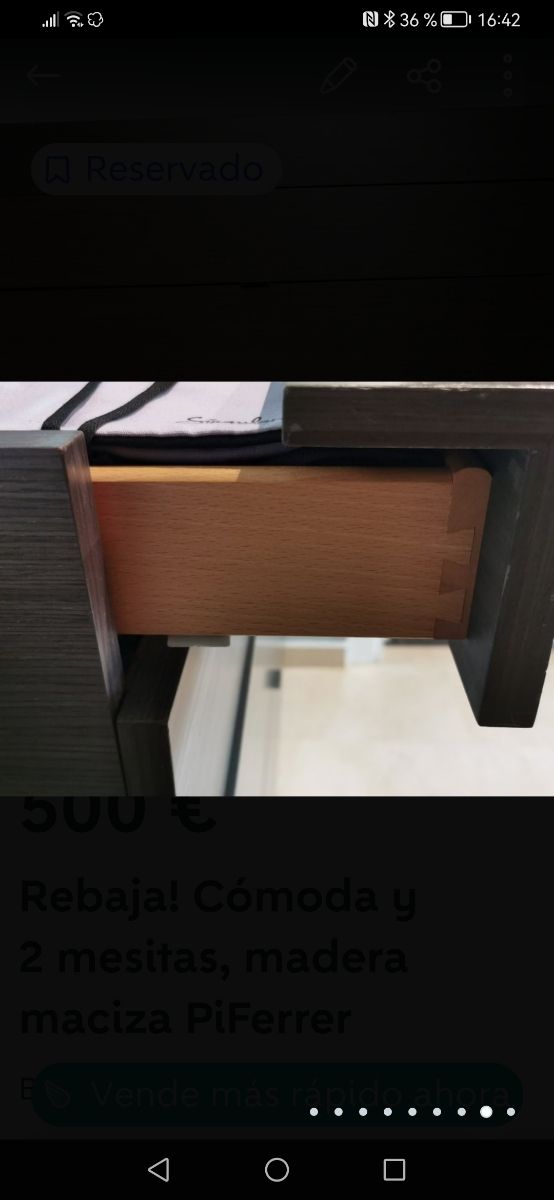 Cómoda de madera maciza, 4 cajones, marca PiFerrer