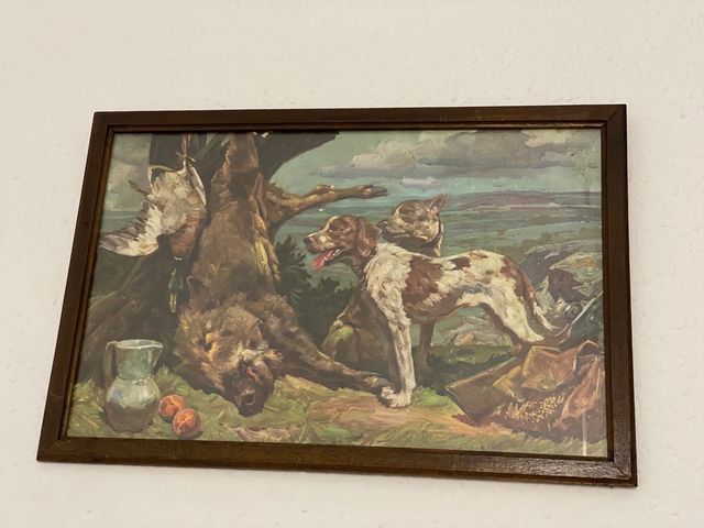 Obra de arte pintada a mano de un grupo de perros