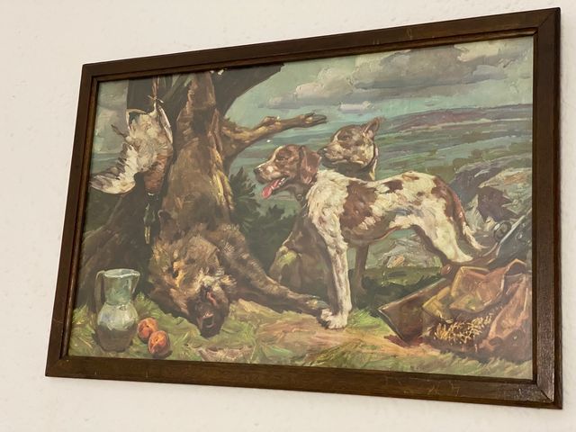 Obra de arte pintada a mano de un grupo de perros