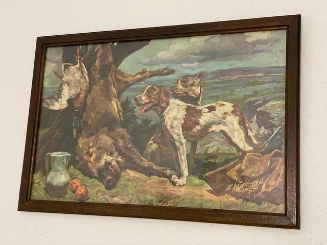 Obra de arte pintada a mano de un grupo de perros
