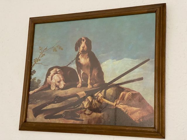 Arte pintado a mano de perros en la montaña.
