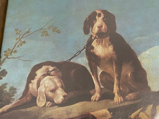 Arte pintado a mano de perros en la montaña.