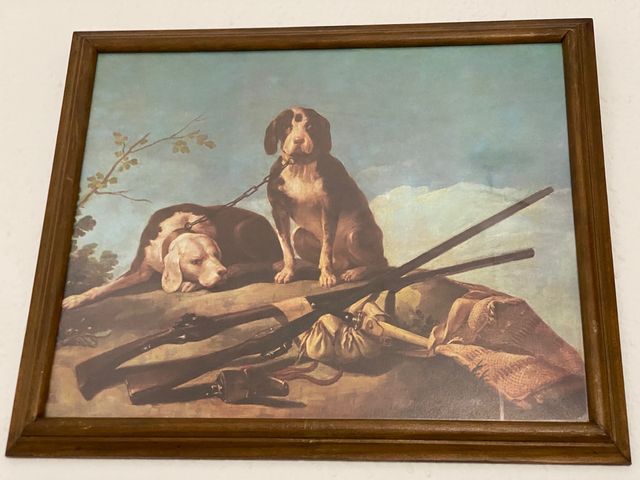 Arte pintado a mano de perros en la montaña.